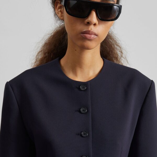 The Frankie Shop Chesnay Collarless Blazer - Navy - Oversized Minimalist Jackets in Blue - Shop at Coveti