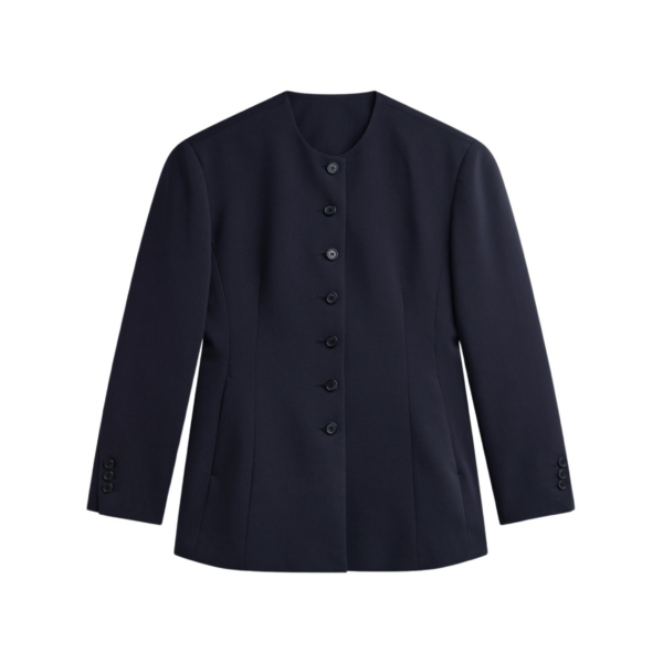 The Frankie Shop Chesnay Collarless Blazer - Navy - Oversized Minimalist Jackets in Blue - Shop at Coveti