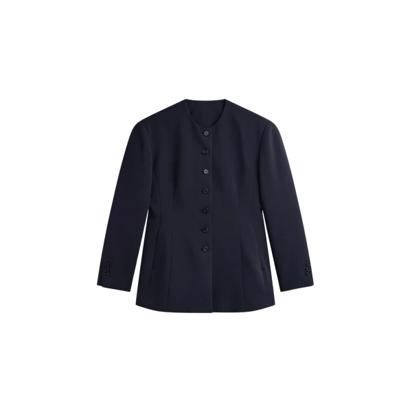 The Frankie Shop Chesnay Collarless Blazer - Navy - Oversized Minimalist Jackets in Blue - Shop at Coveti