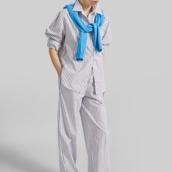The Frankie Shop Cisco Striped Cotton Trousers - Dark Red/Light Blue - Oversized Minimalist Pants in Multicolour - Shop at Coveti