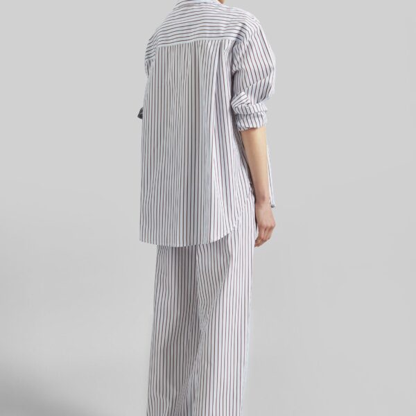 The Frankie Shop Cisco Striped Cotton Trousers - Dark Red/Light Blue - Oversized Minimalist Pants in Multicolour - Shop at Coveti