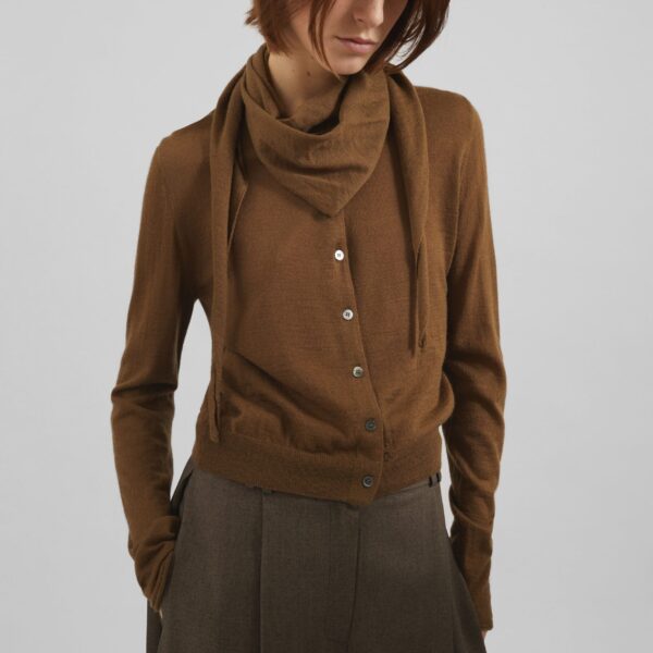 The Frankie Shop Clervaux Scarf Cardigan - Brown - Oversized Minimalist Knitwear in Beige - Shop at Coveti