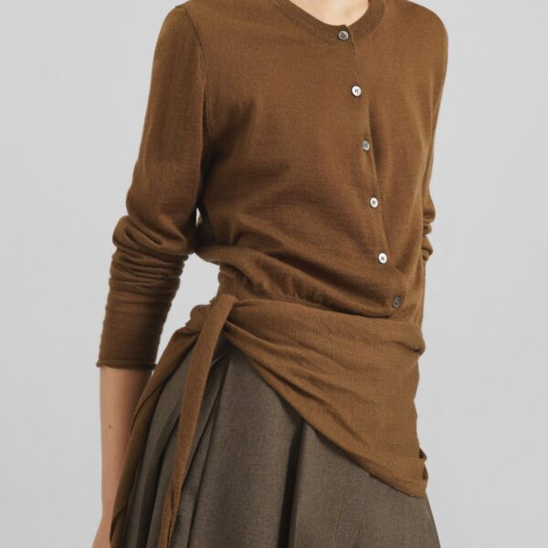 The Frankie Shop Clervaux Scarf Cardigan - Brown - Oversized Minimalist Knitwear in Beige - Shop at Coveti