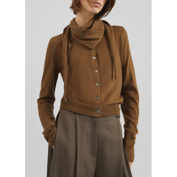 The Frankie Shop Clervaux Scarf Cardigan – Brown, view 5