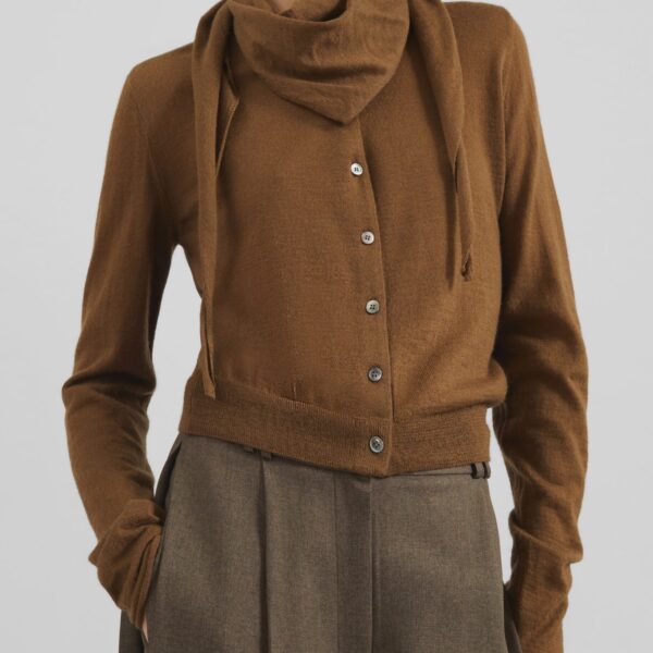 The Frankie Shop Clervaux Scarf Cardigan - Brown - Oversized Minimalist Knitwear in Beige - Shop at Coveti