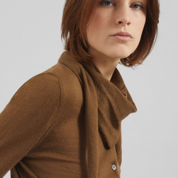 The Frankie Shop Clervaux Scarf Cardigan - Brown - Oversized Minimalist Knitwear in Beige - Shop at Coveti