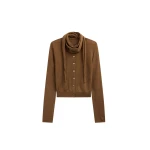 The Frankie Shop Clervaux Scarf Cardigan - Brown - Oversized Minimalist Knitwear in Beige - Shop at Coveti