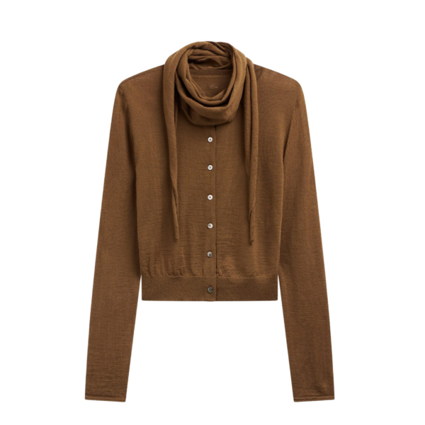 The Frankie Shop Clervaux Scarf Cardigan - Brown - Oversized Minimalist Knitwear in Beige - Shop at Coveti