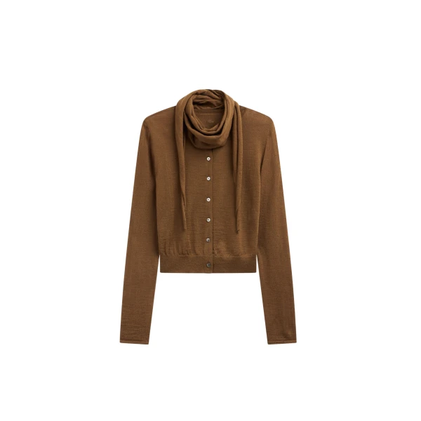 The Frankie Shop Clervaux Scarf Cardigan - Brown - Oversized Minimalist Knitwear in Beige - Shop at Coveti
