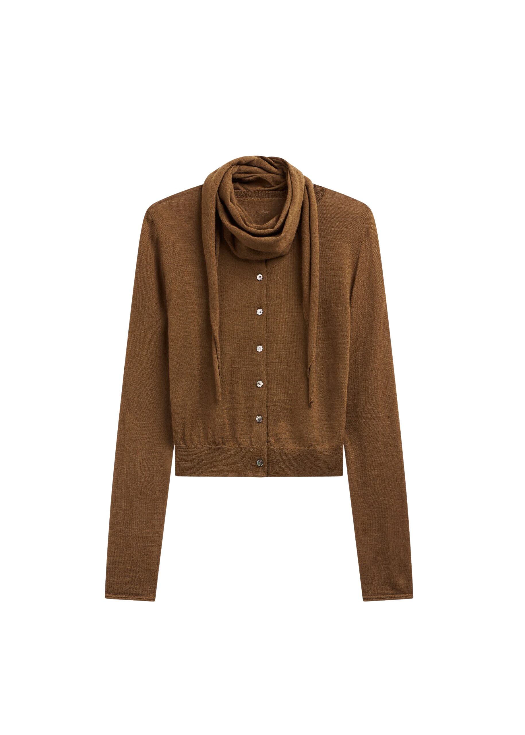 The Frankie Shop Clervaux Scarf Cardigan - Brown - Oversized Minimalist Knitwear in Beige - Shop at Coveti