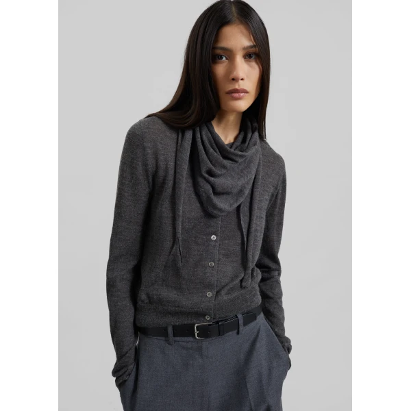 The Frankie Shop Clervaux Scarf Cardigan – Dark Grey Melange, view 3