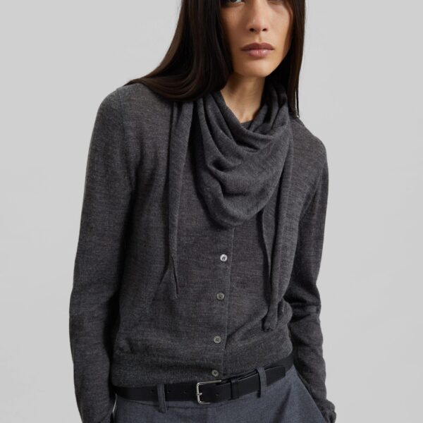 The Frankie Shop Clervaux Scarf Cardigan - Dark Grey Melange - Oversized Minimalist Knitwear in Grey - Shop at Coveti