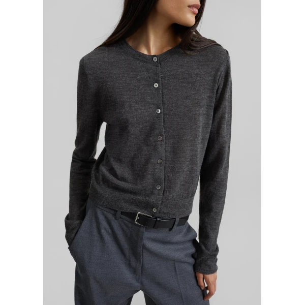 The Frankie Shop Clervaux Scarf Cardigan – Dark Grey Melange, view 4
