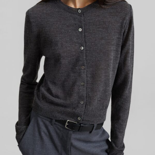 The Frankie Shop Clervaux Scarf Cardigan - Dark Grey Melange - Oversized Minimalist Knitwear in Grey - Shop at Coveti