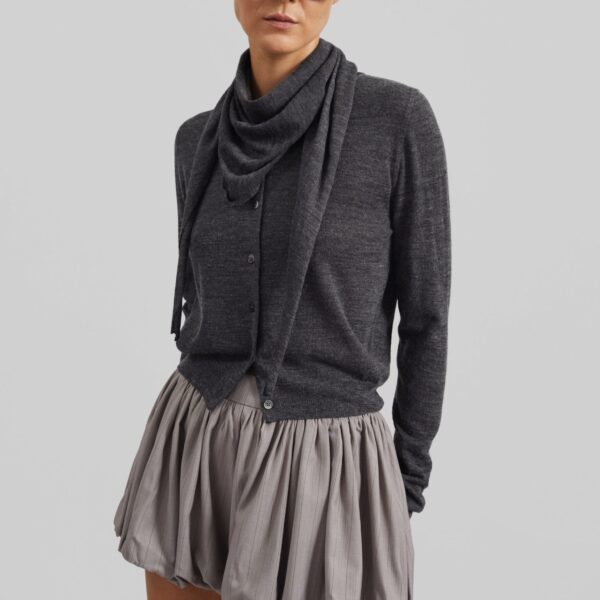 The Frankie Shop Clervaux Scarf Cardigan - Dark Grey Melange - Oversized Minimalist Knitwear in Grey - Shop at Coveti