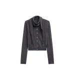 The Frankie Shop Clervaux Scarf Cardigan - Dark Grey Melange - Oversized Minimalist Knitwear in Grey - Shop at Coveti