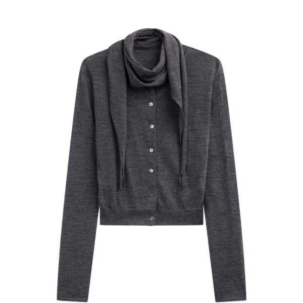 The Frankie Shop Clervaux Scarf Cardigan - Dark Grey Melange - Oversized Minimalist Knitwear in Grey - Shop at Coveti