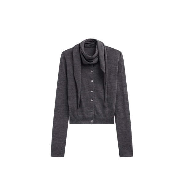 The Frankie Shop Clervaux Scarf Cardigan - Dark Grey Melange - Oversized Minimalist Knitwear in Grey - Shop at Coveti