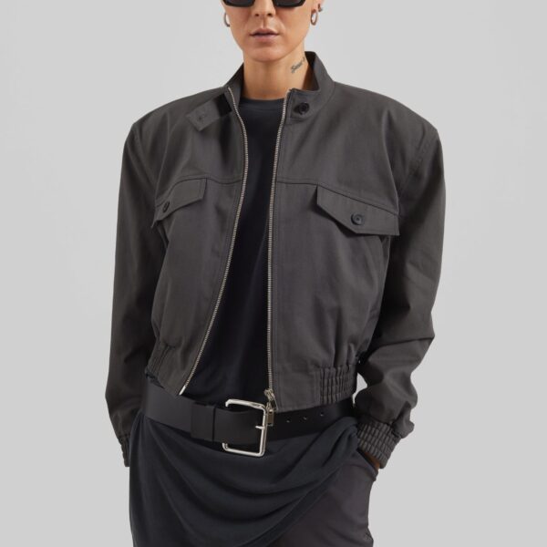 The Frankie Shop Cobain Padded Cropped Bomber - Charcoal - Oversized Minimalist Jackets in Grey - Shop at Coveti