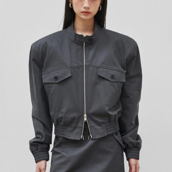 The Frankie Shop Cobain Padded Cropped Bomber - Charcoal - Oversized Minimalist Jackets in Grey - Shop at Coveti