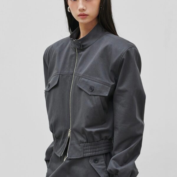 The Frankie Shop Cobain Padded Cropped Bomber - Charcoal - Oversized Minimalist Jackets in Grey - Shop at Coveti