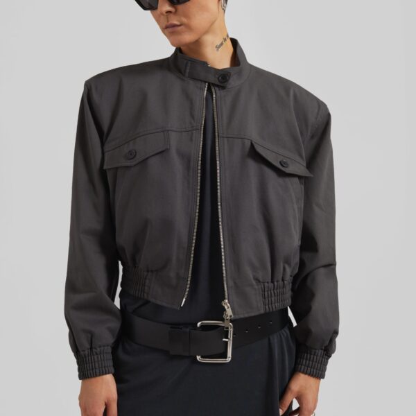 The Frankie Shop Cobain Padded Cropped Bomber - Charcoal - Oversized Minimalist Jackets in Grey - Shop at Coveti