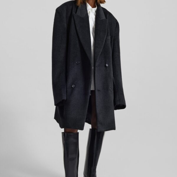 The Frankie Shop Coblence Textured Wool-Blend Coat - Black - Oversized Minimalist Coats in Black - Shop at Coveti