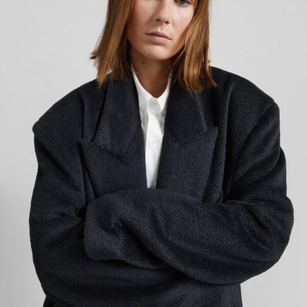 The Frankie Shop Coblence Textured Wool-Blend Coat - Black - Oversized Minimalist Coats in Black - Shop at Coveti