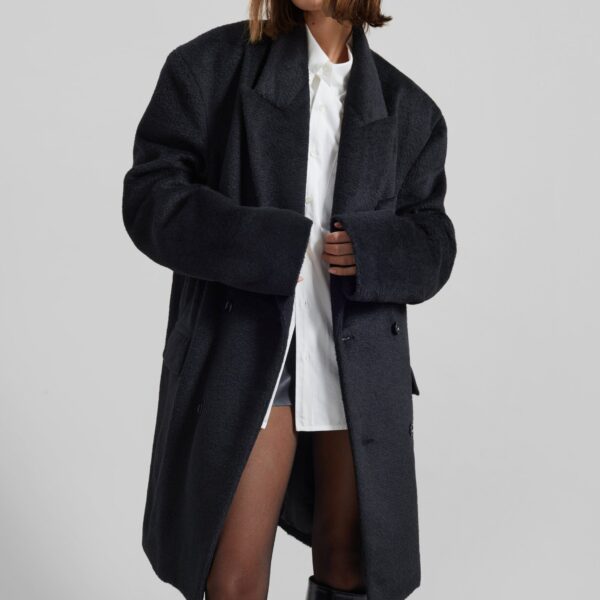 The Frankie Shop Coblence Textured Wool-Blend Coat - Black - Oversized Minimalist Coats in Black - Shop at Coveti