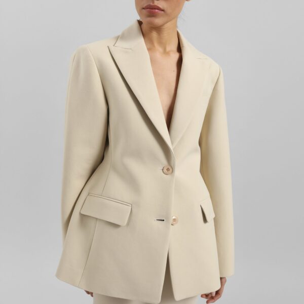 The Frankie Shop Colette Hourglass Blazer - Beige - Oversized Minimalist Jackets in Beige - Shop at Coveti