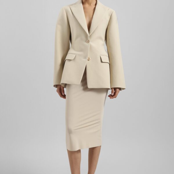 The Frankie Shop Colette Hourglass Blazer - Beige - Oversized Minimalist Jackets in Beige - Shop at Coveti