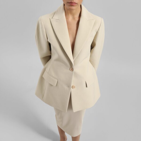 The Frankie Shop Colette Hourglass Blazer - Beige - Oversized Minimalist Jackets in Beige - Shop at Coveti