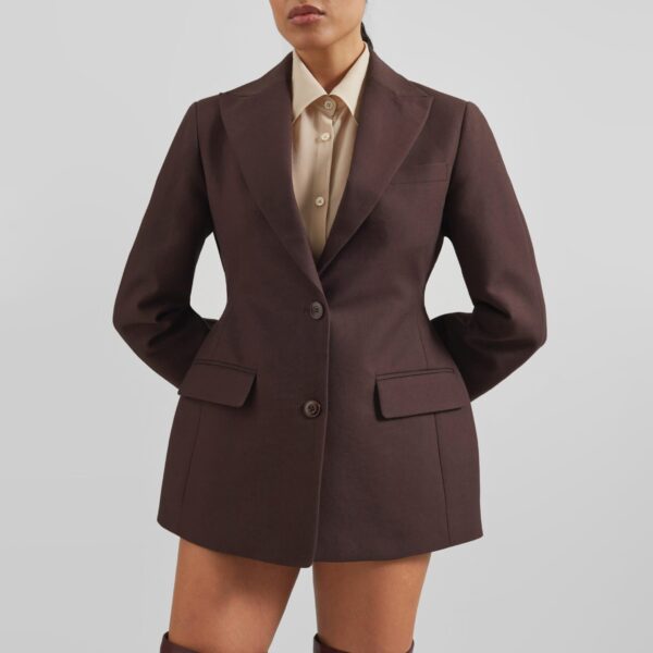 The Frankie Shop Colette Hourglass Blazer - Dark Brown - Oversized Minimalist Jackets in Beige - Shop at Coveti