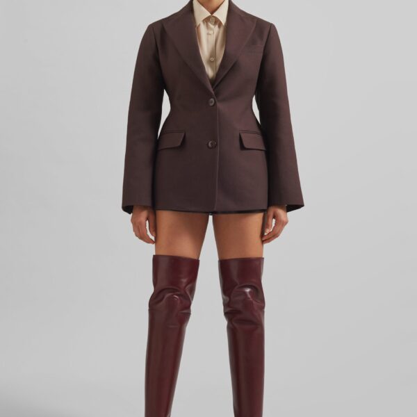 The Frankie Shop Colette Hourglass Blazer - Dark Brown - Oversized Minimalist Jackets in Beige - Shop at Coveti
