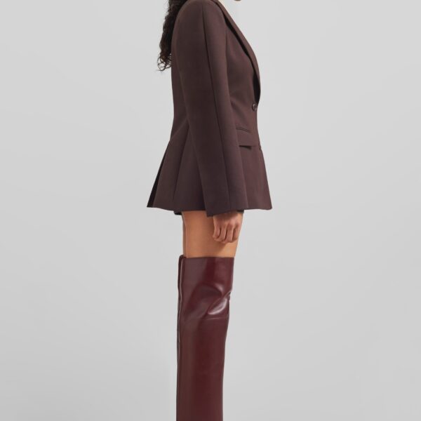 The Frankie Shop Colette Hourglass Blazer - Dark Brown - Oversized Minimalist Jackets in Beige - Shop at Coveti