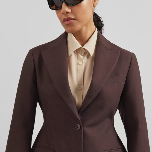 The Frankie Shop Colette Hourglass Blazer - Dark Brown - Oversized Minimalist Jackets in Beige - Shop at Coveti