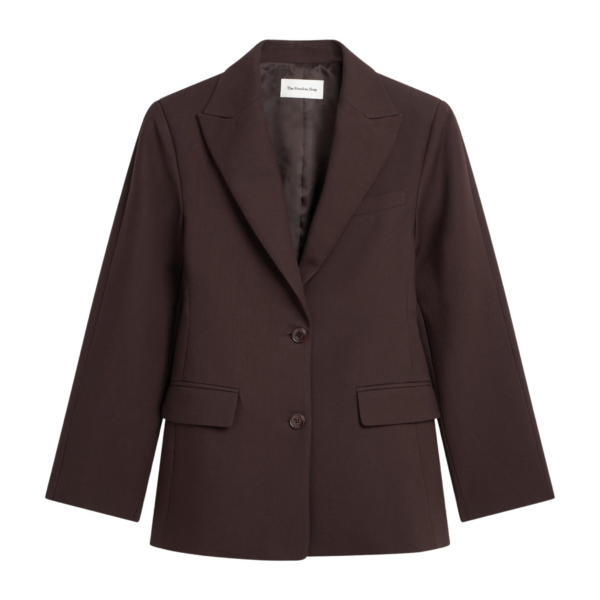 The Frankie Shop Colette Hourglass Blazer - Dark Brown - Oversized Minimalist Jackets in Beige - Shop at Coveti