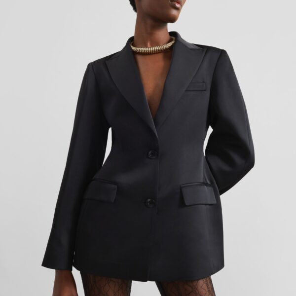 The Frankie Shop Colette Hourglass Satin Blazer - Black - Oversized Minimalist Jackets in Black - Shop at Coveti