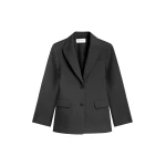 The Frankie Shop Colette Hourglass Satin Blazer - Black - Oversized Minimalist Jackets in Black - Shop at Coveti