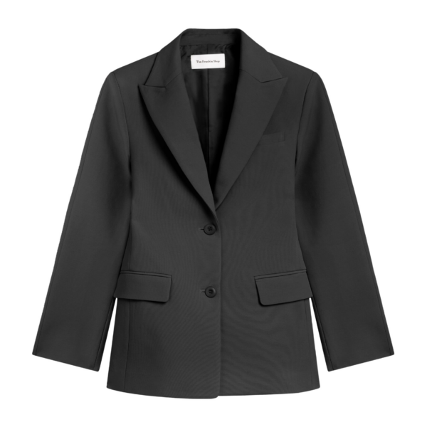 The Frankie Shop Colette Hourglass Satin Blazer - Black - Oversized Minimalist Jackets in Black - Shop at Coveti