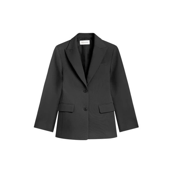 The Frankie Shop Colette Hourglass Satin Blazer - Black - Oversized Minimalist Jackets in Black - Shop at Coveti