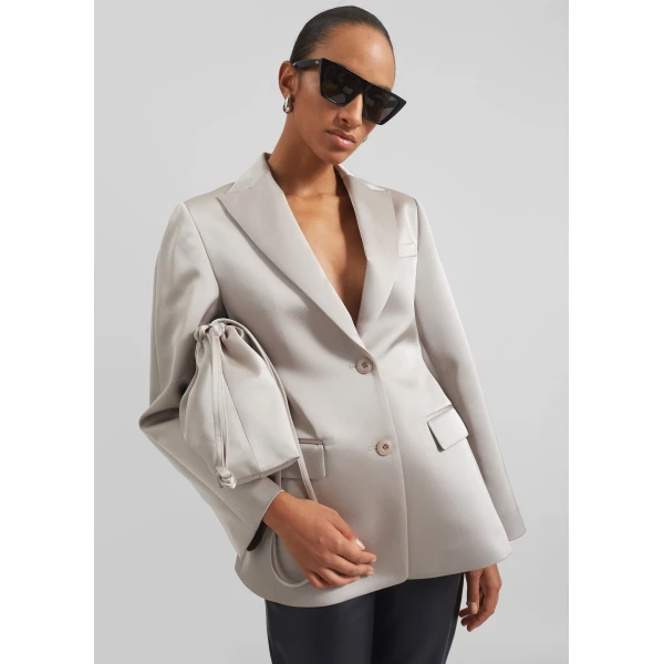 The Frankie Shop Colette Hourglass Satin Blazer – Light Taupe, view 2
