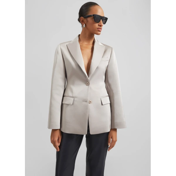 The Frankie Shop Colette Hourglass Satin Blazer – Light Taupe, view 3