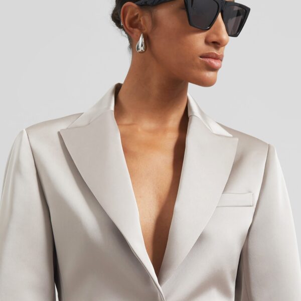 The Frankie Shop Colette Hourglass Satin Blazer - Light Taupe - Oversized Minimalist Jackets in Beige - Shop at Coveti