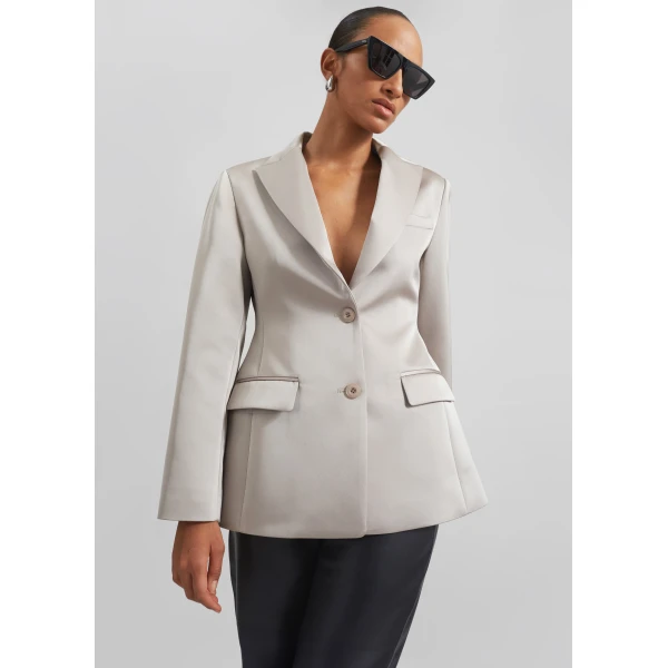 The Frankie Shop Colette Hourglass Satin Blazer – Light Taupe, view 6