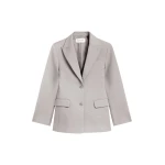 The Frankie Shop Colette Hourglass Satin Blazer - Light Taupe - Oversized Minimalist Jackets in Beige - Shop at Coveti