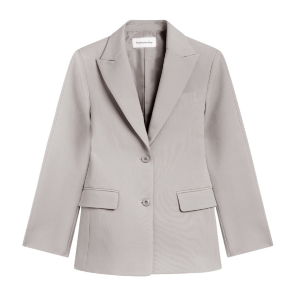 The Frankie Shop Colette Hourglass Satin Blazer - Light Taupe - Oversized Minimalist Jackets in Beige - Shop at Coveti