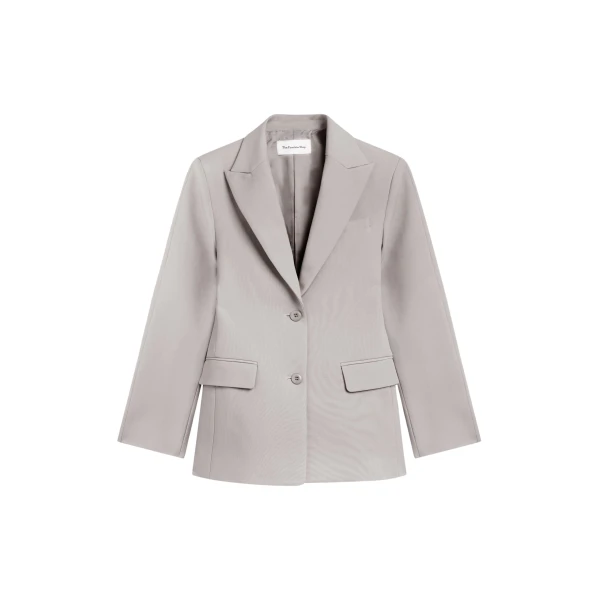 The Frankie Shop Colette Hourglass Satin Blazer - Light Taupe - Oversized Minimalist Jackets in Beige - Shop at Coveti
