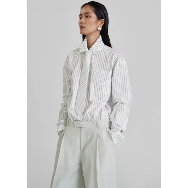 The Frankie Shop Connahy Tie Neck Shirt – White, view 2