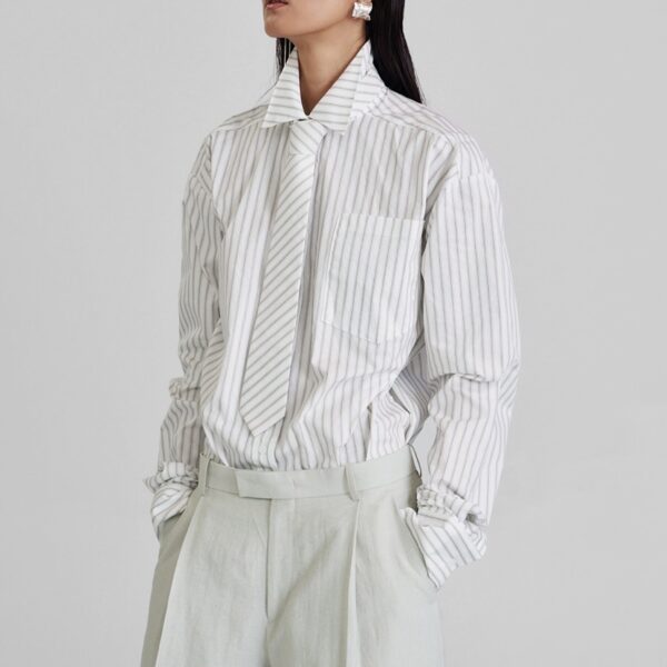 The Frankie Shop Connahy Tie Neck Shirt - White - Oversized Minimalist Tops in White - Shop at Coveti